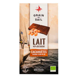 Tablette chocolat au lait cacahuètes caramel fleur de sel - Grain de Sail - packaging - recto