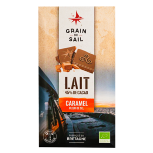 Tablette de chocolat au lait caramel et fleur de sel - BIO - Grain de Sail - packaging - recto