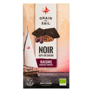 Tablette de chocolat noir raisins sarrasins torréfiés - BIO - Grain de Sail - packaging