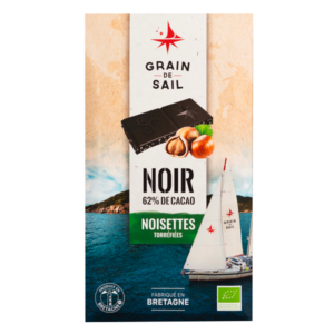 Tablette de chocolat noir noisettes torréfiées - BIO - Grain de Sail - packaging - recto
